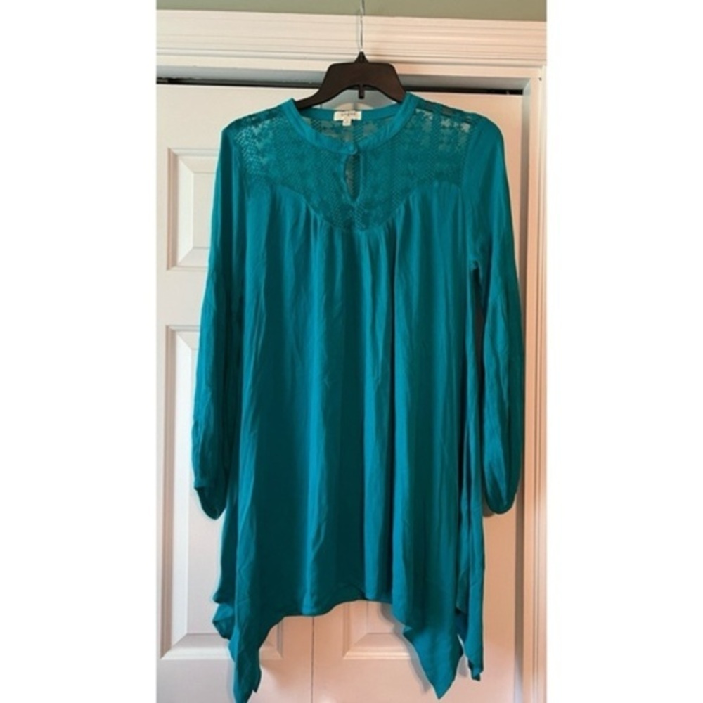 Teal Sharkbite Hemline Long Sleeve Tunic Mini Dress | Classic Umgee EUC M #1024